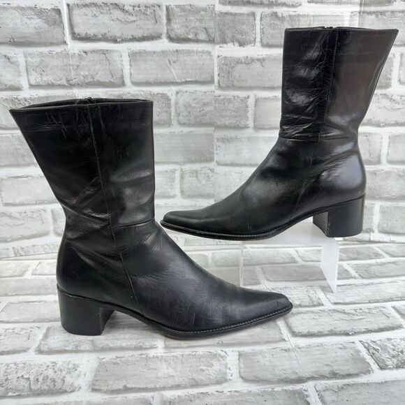Kenneth Cole Peak It Up Women's Size 8.5 Black Leather Side Zip Ankle Boot - Picture 1 of 15
